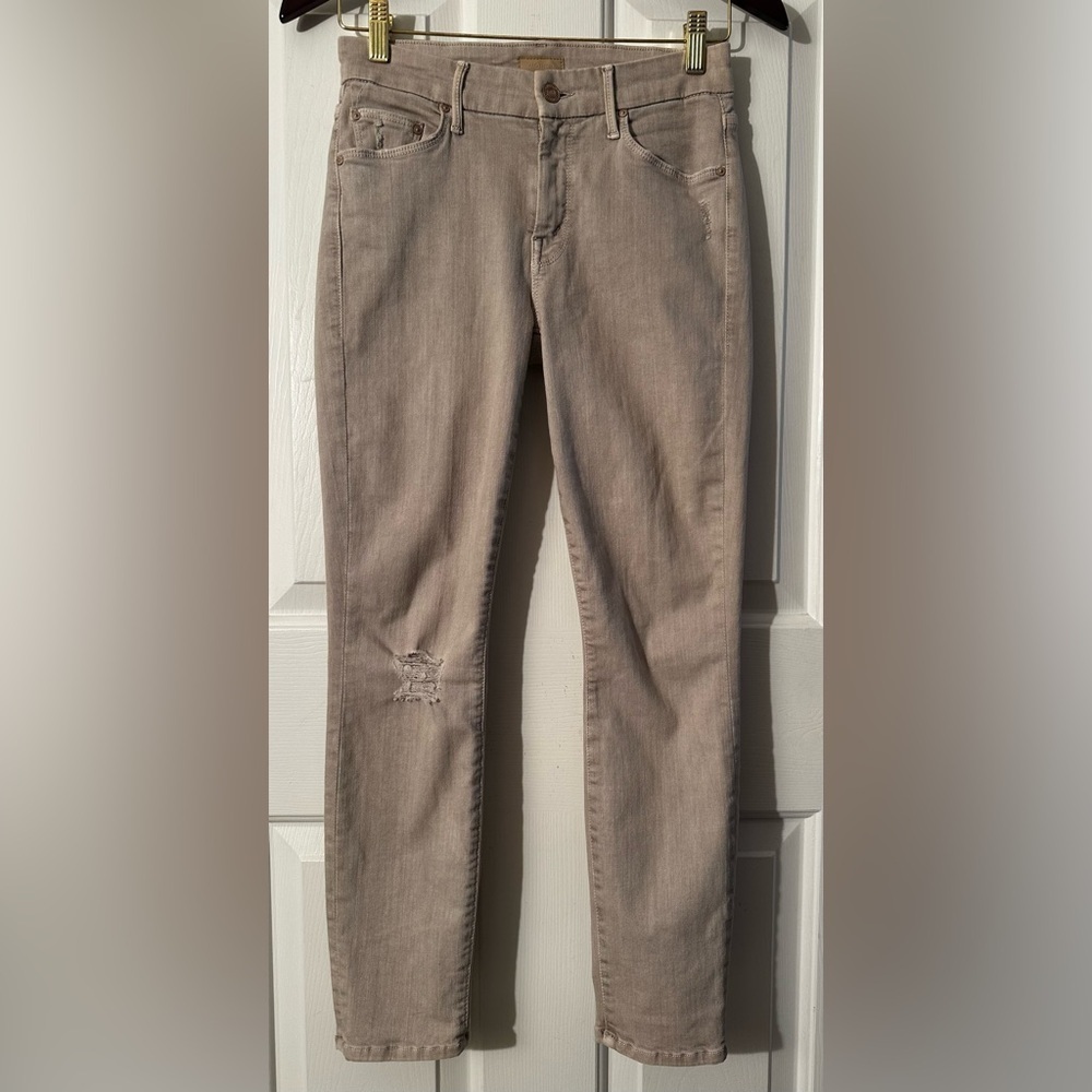 MOTHER The Looker Crop 24 Warm Taupe Beige Skinny Stretch Light Destroy MADE USA